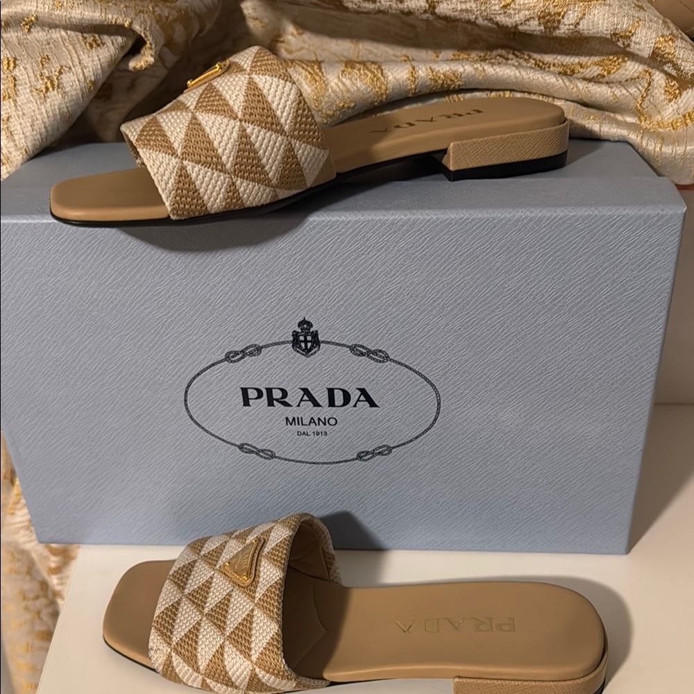 Prada Tan Sandals with Quilted Design